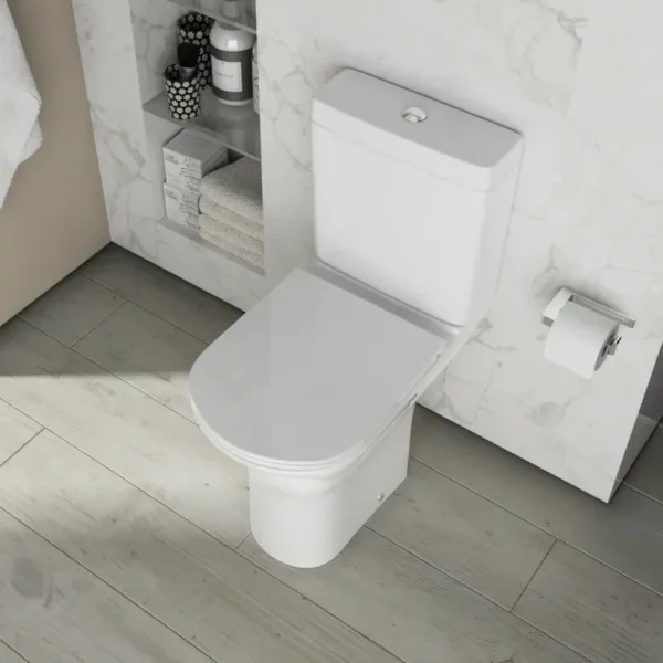 Patello Comfort Height Toilet with Thin Seat: Open Back, Rimless, and Close Coupled