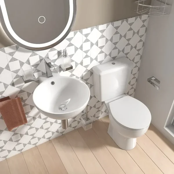 Nurak Wall Hung Basin and Toilet Set with Optional Chrome Tap - Image 2